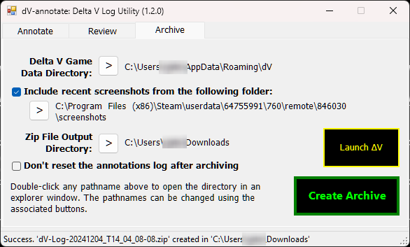 Screenshot of dv-annotate's Archive tab